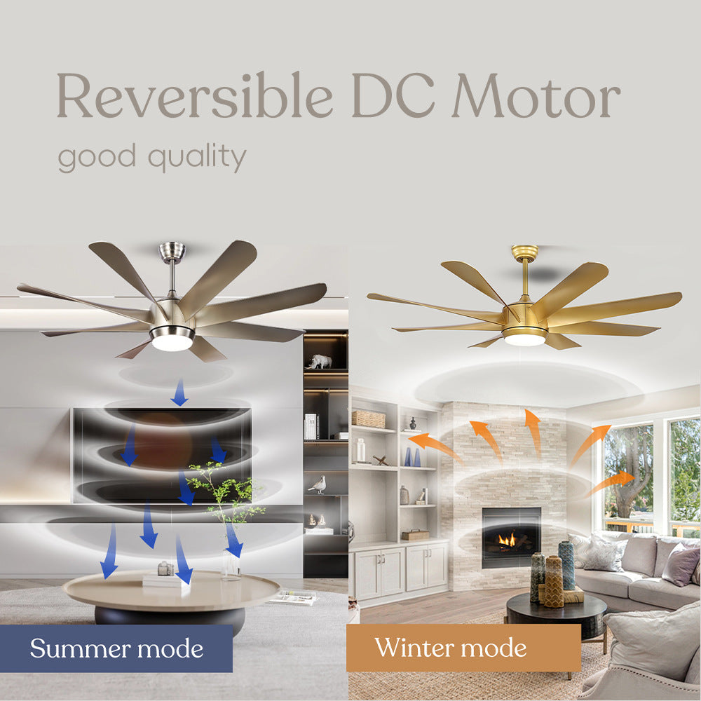 HEIKESZ 60 Inch Ceiling Fan with Light 8 ABS Blades Modern Silver Quiet High Wind Power for Living Room Dining Room Cross Border