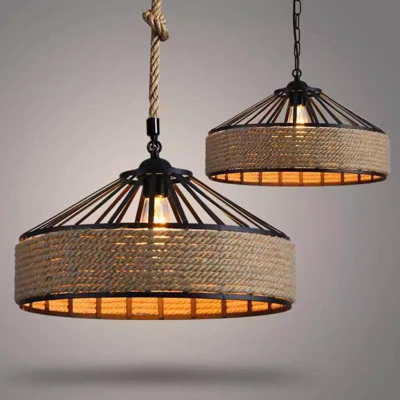 HEIKESZ Vintage Industrial Rope Pendant Light Creative Mongolian Yurt Style for Cafe Restaurant Bar Counter