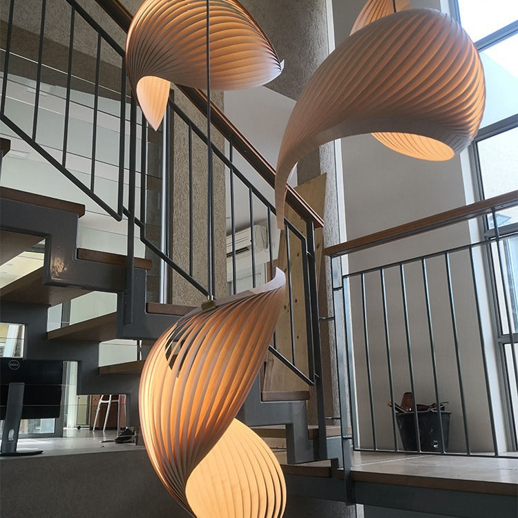 HAIKESZ Japanese Style Loft Staircase Pendant Light Creative Long Line Ceiling Lamp for Living Room Dining Art Wooden Lighting