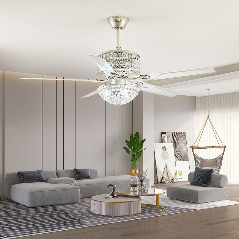 American Luxury Crystal Ceiling Fan Light with Remote Control Variable Frequency for Living Room Bedroom Dining Room