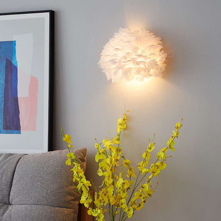 HEIKESZ Feather Wall Sconce 2026 Trendy Design Minimalist Aesthetic Cozy Romantic Bedside Lighting for Modern Home