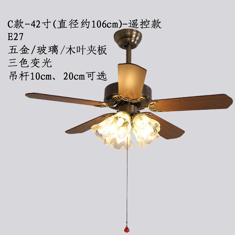 HEIKESZ New Chinese style wood leaf ceiling fan light living room dining room bedroom fan light silent frequency conversion household fan light chandelier cross-border