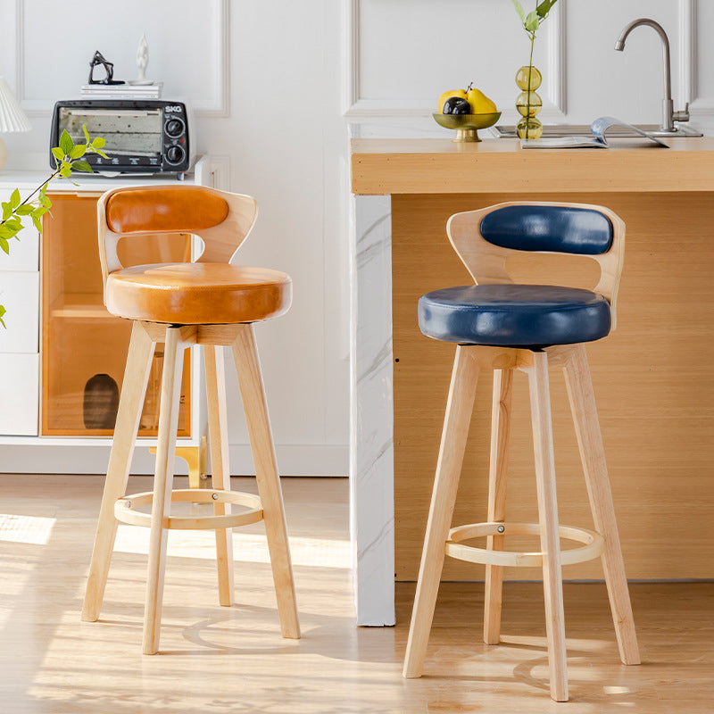 American solid wood bar chair rotating retro backrest high stool light luxury home European cafe front desk bar stool