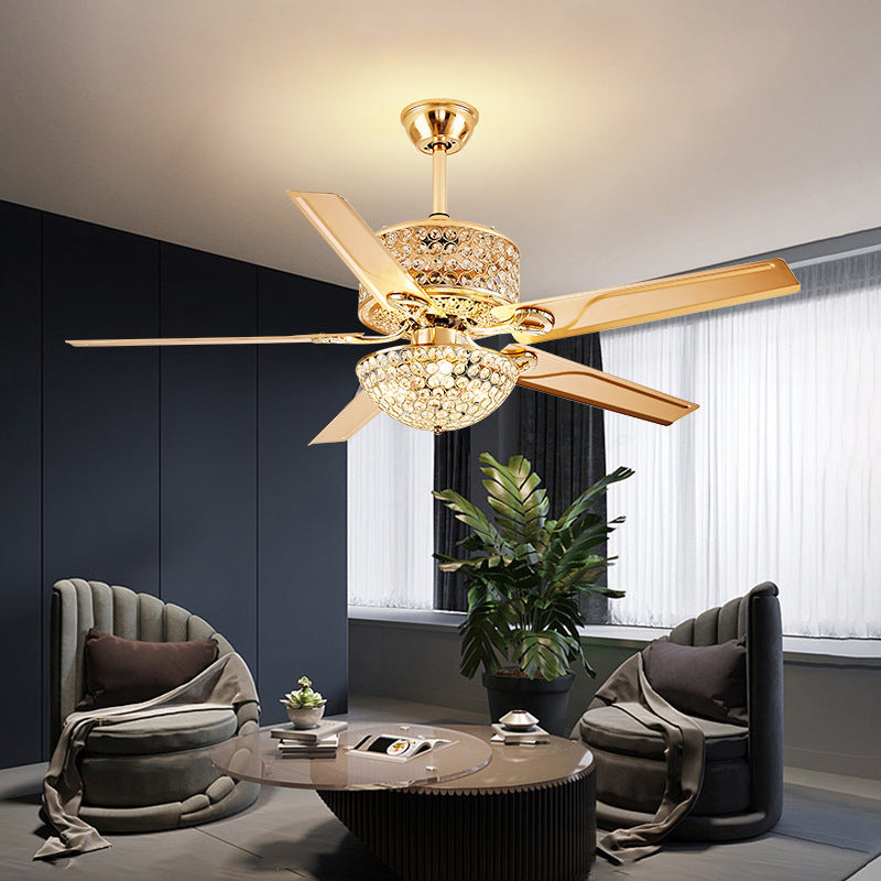 American Luxury Crystal Ceiling Fan Light with Remote Control Variable Frequency for Living Room Bedroom Dining Room