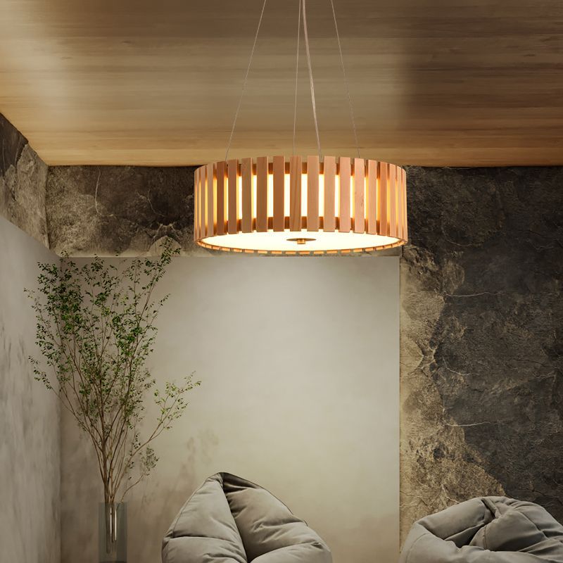 HEIKESZ Japanese Wooden Ceiling Light LED Round Pendant Lamp for Dining Room Bedroom Tatami Tea Living Room Study