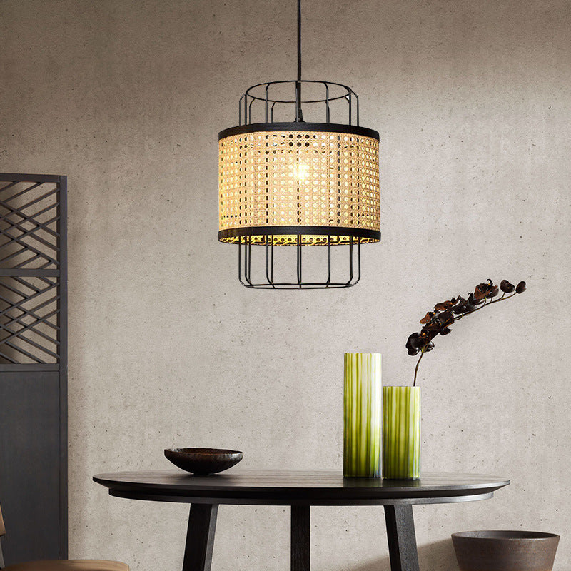 HEIKESZ Southeast Asian Rattan Ceiling Light Handwoven Lantern Modern Minimalist Creative Iron Art Chandelier for Dining Room Japanese Style Lighting