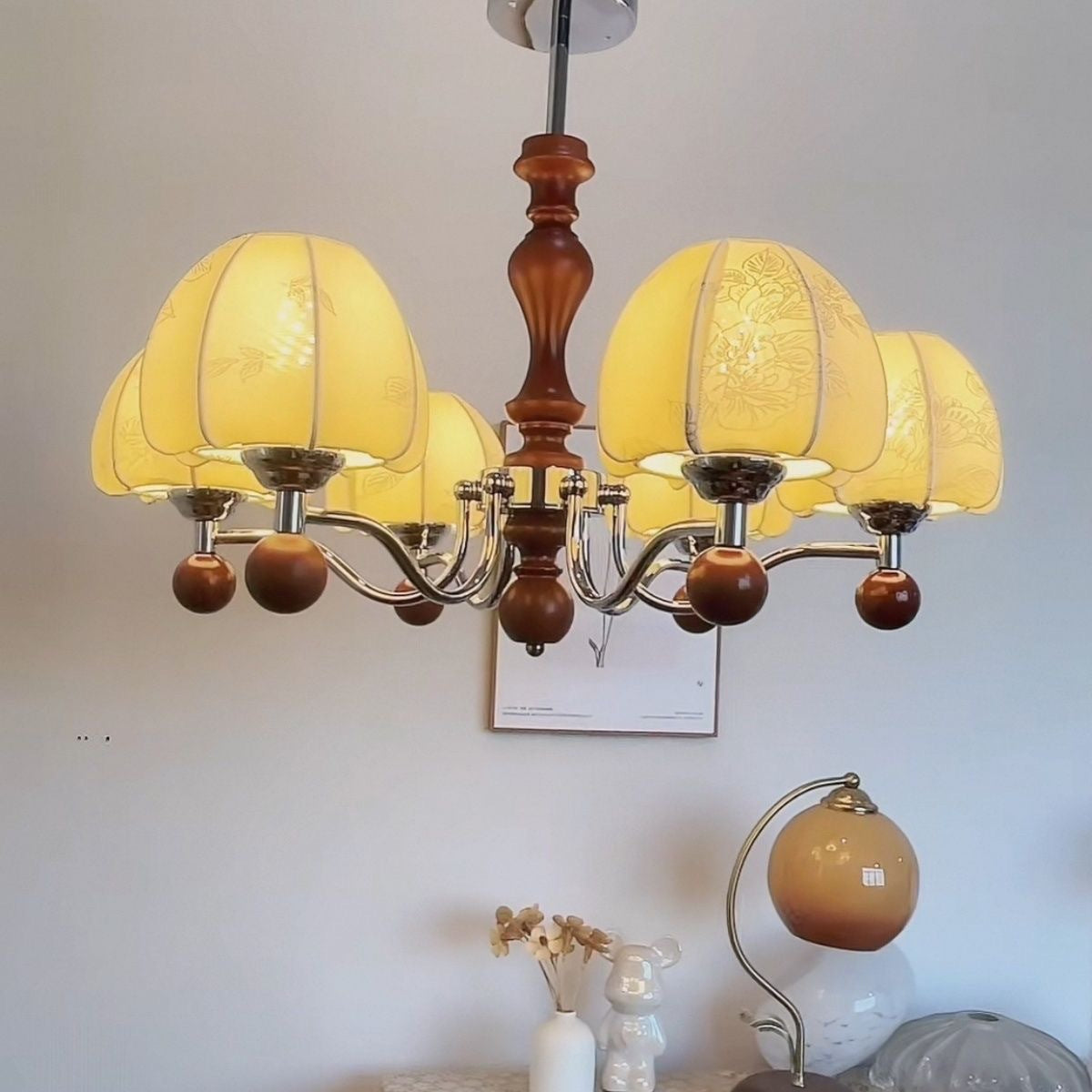 French Retro Nanyang Style Walnut Chinese Dining Table Light Wabi **** Vintage Bedside Lamp Fabric Restaurant Pendant Light