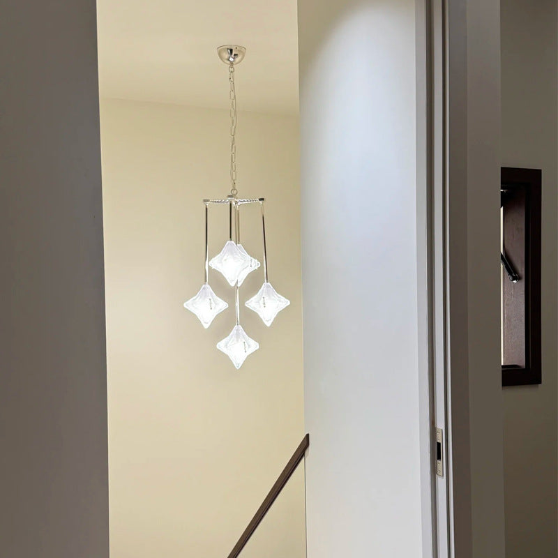 HEIKESZ Vintage Glass Ceiling Light Retro Brass Chandelier Designer Star Pendant for Living Room Dining Island Staircase