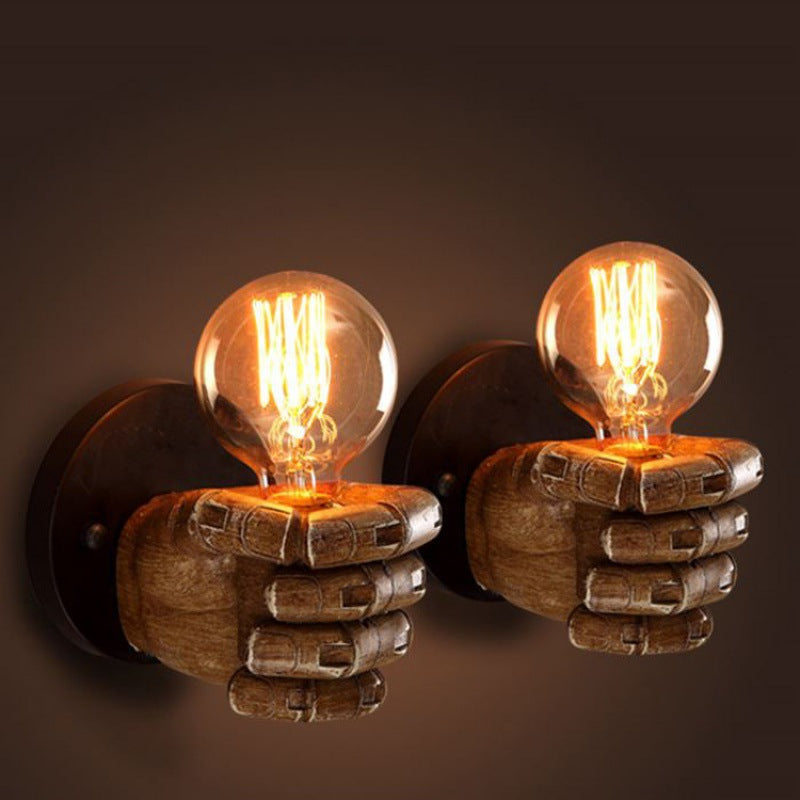 HEIKESZ Vintage Industrial Resin Fist Wall Light Left Right Hand Sconce for Bar Cafe Retro Decor
