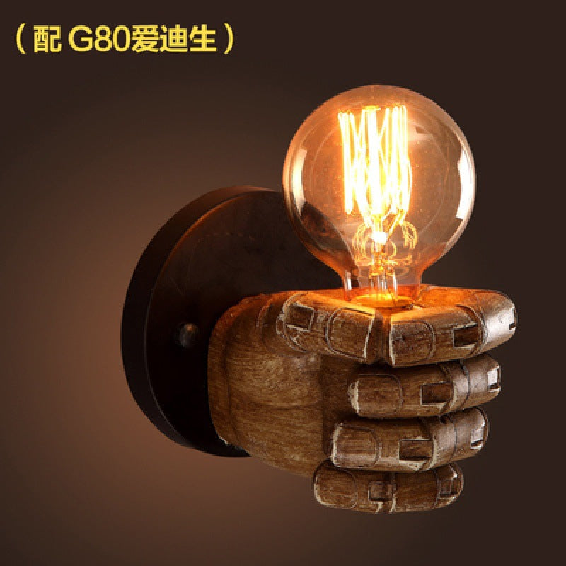 HEIKESZ Vintage Industrial Resin Fist Wall Light Left Right Hand Sconce for Bar Cafe Retro Decor