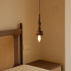 Japanese Retro Wooden Pendant Light Wabi Sabi Style Handmade Solid Wood Ceiling Lamp for Restaurant Bedroom Study Bar