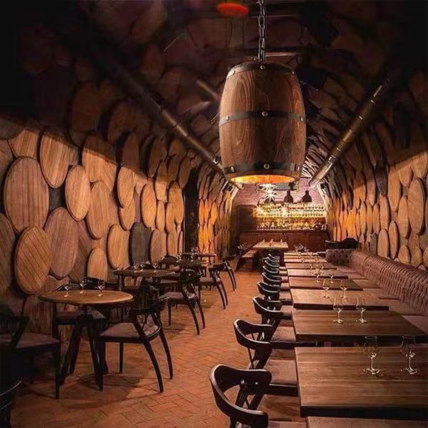HEIKESZ Vintage Industrial Wooden Barrel Ceiling Light for Farmhouse Winery Bar Cafe Restaurant Decor