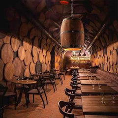 HEIKESZ Vintage Industrial Wooden Barrel Ceiling Light for Farmhouse Winery Bar Cafe Restaurant Decor