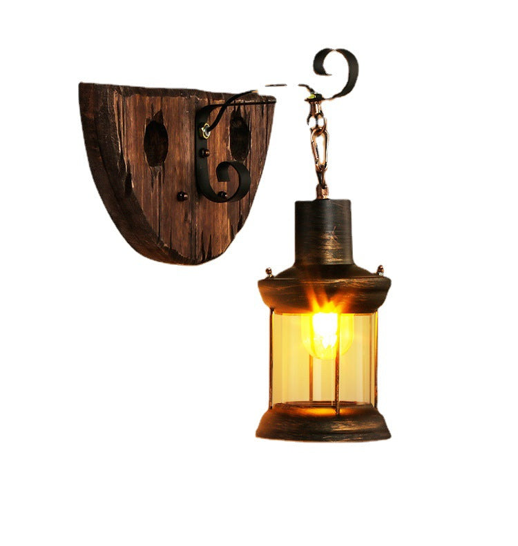 HEIKESZ Vintage Industrial Wall Light American Retro Style Wooden Sconce for Bar Cafe Bedroom Corridor Unique Ship Wood Design