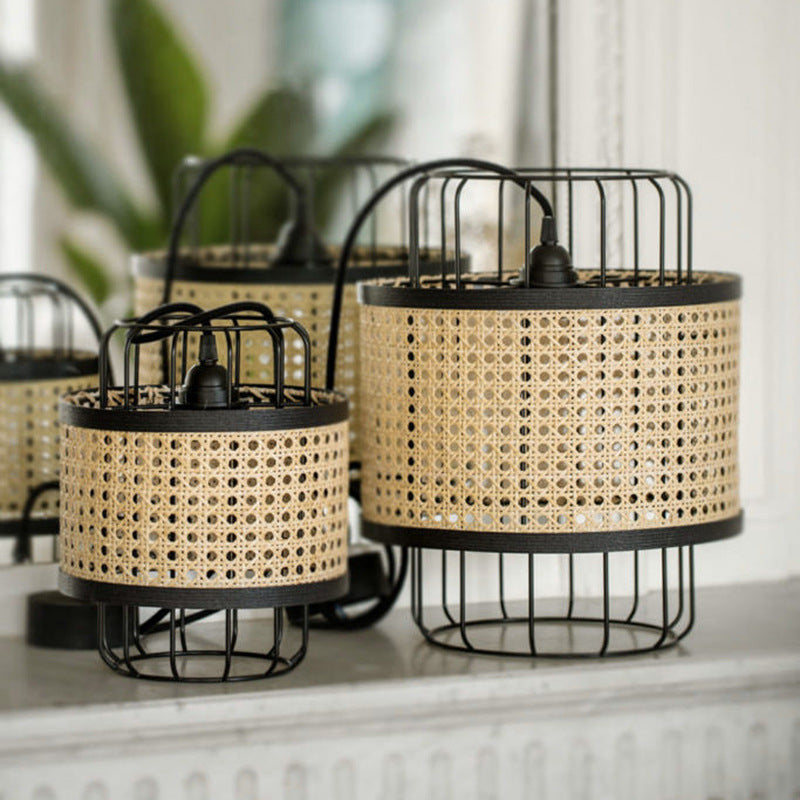 HEIKESZ Southeast Asian Rattan Ceiling Light Handwoven Lantern Modern Minimalist Creative Iron Art Chandelier for Dining Room Japanese Style Lighting