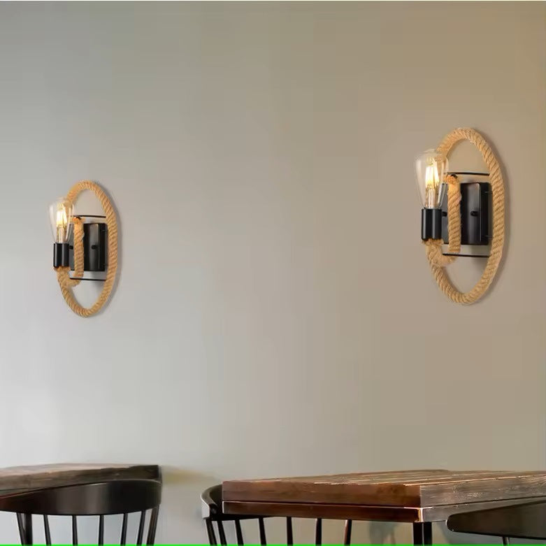 HEIKESZ Vintage Industrial Wall Light Rustic Iron Sconce with Rope Design for Cafe Bar Restaurant Corridor