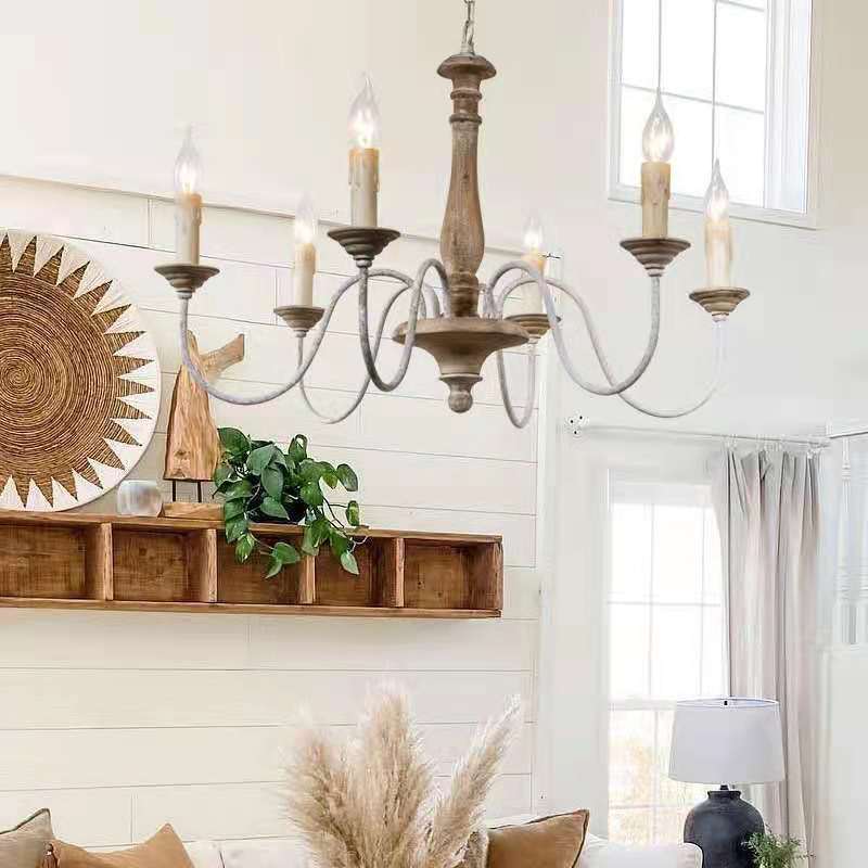 Vintage Wooden Ceiling Light Creative American Country French Cottage Style Simple Pendant Lamp for Living Room Dining Bedroom Homestay