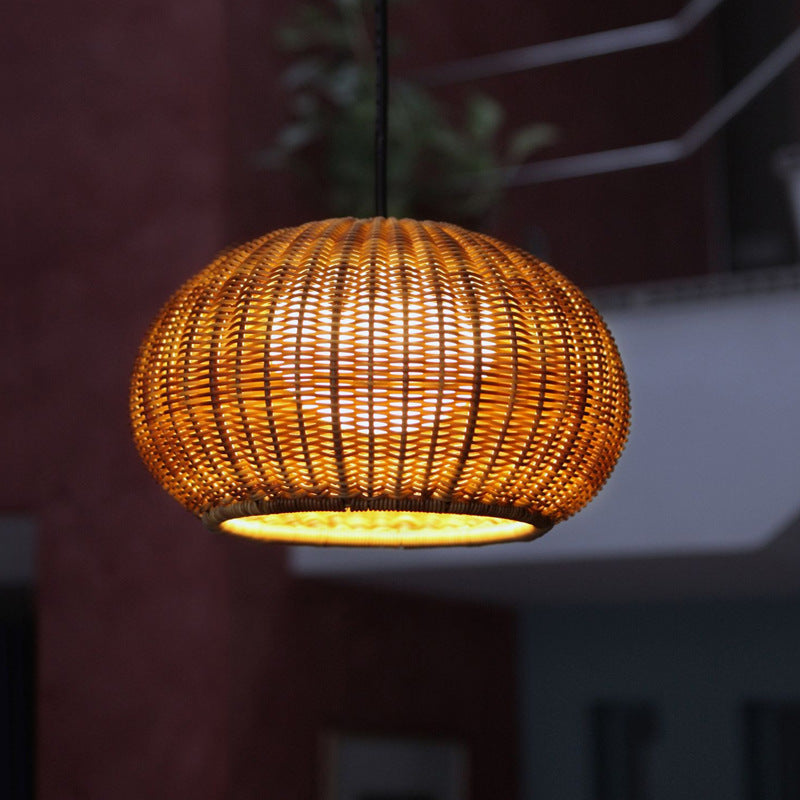 HEIKESZ Chinese Style Outdoor Ceiling Light Rattan Pendant Lamp for Garden Villa Courtyard Restaurant Farmhouse Landscape Lighting