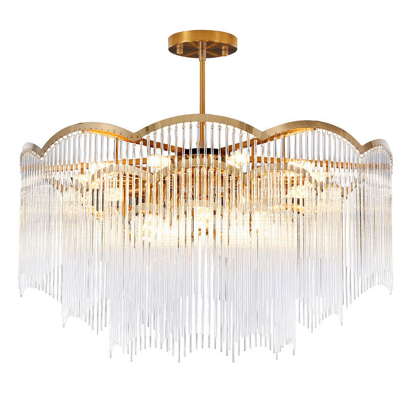 HEIKESZ Italian Luxury Stainless Steel Glass Rod Chandelier Modern Minimalist Living Room Ceiling Light with Tassel Dining Room Pendant Lamp