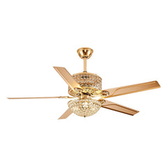 American Luxury Crystal Ceiling Fan Light with Remote Control Variable Frequency for Living Room Bedroom Dining Room