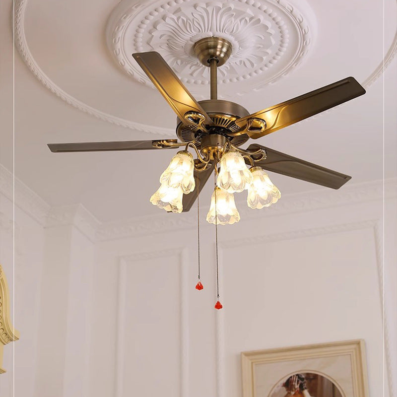 HEIKESZ New Chinese style wood leaf ceiling fan light living room dining room bedroom fan light silent frequency conversion household fan light chandelier cross-border
