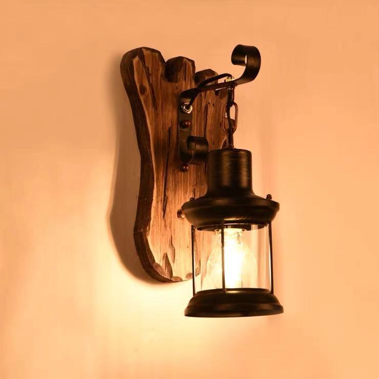 HEIKESZ Vintage Industrial Wall Light American Retro Style Wooden Sconce for Bar Cafe Bedroom Corridor Unique Ship Wood Design