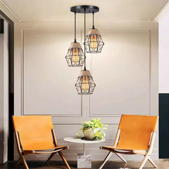 HEIKESZ Vintage Rope Crystal Diamond Iron Cage Ceiling Light Industrial Style Pendant Lamp for Living Room Bedroom Bar Cafe