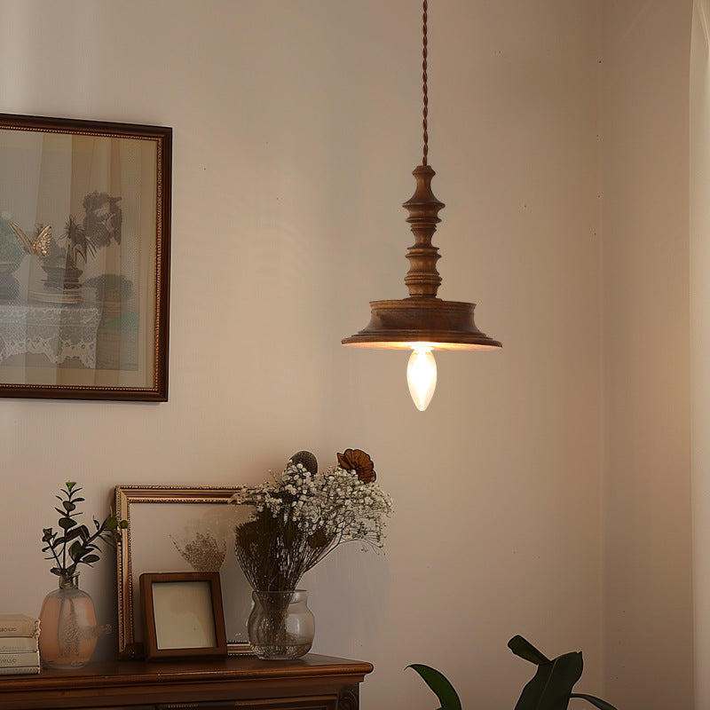 Japanese Retro Wooden Pendant Light Wabi Sabi Style Handmade Solid Wood Ceiling Lamp for Restaurant Bedroom Study Bar