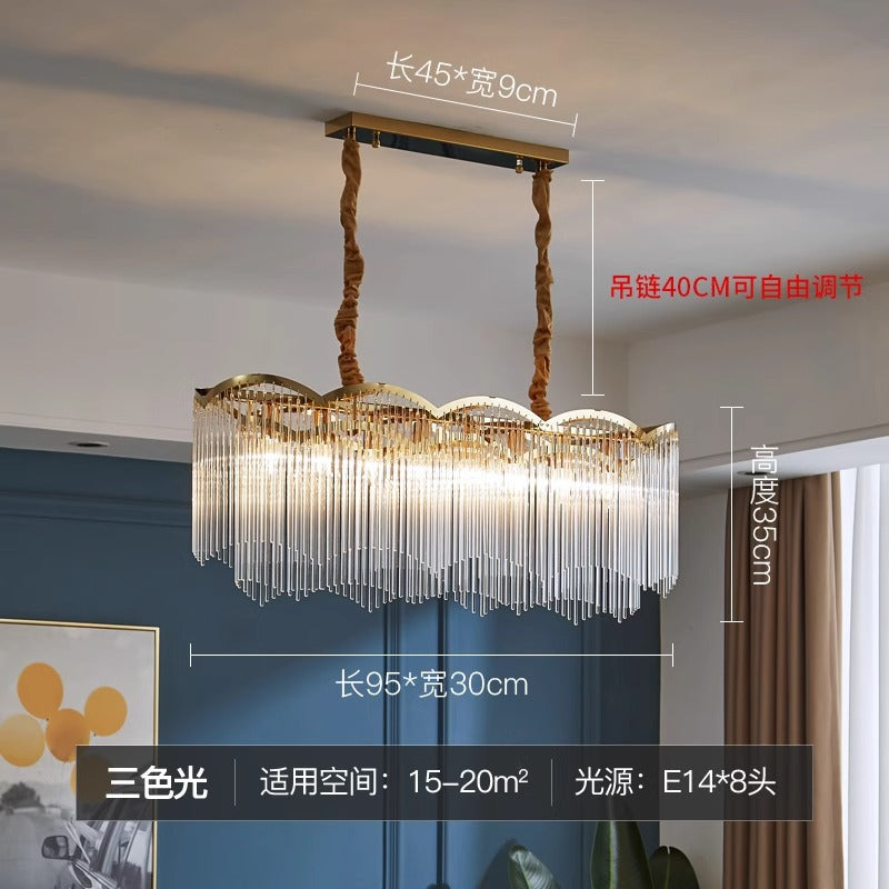 HEIKESZ Italian Luxury Stainless Steel Glass Rod Chandelier Modern Minimalist Living Room Ceiling Light with Tassel Dining Room Pendant Lamp