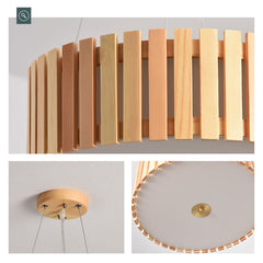 HEIKESZ Japanese Wooden Ceiling Light LED Round Pendant Lamp for Dining Room Bedroom Tatami Tea Living Room Study