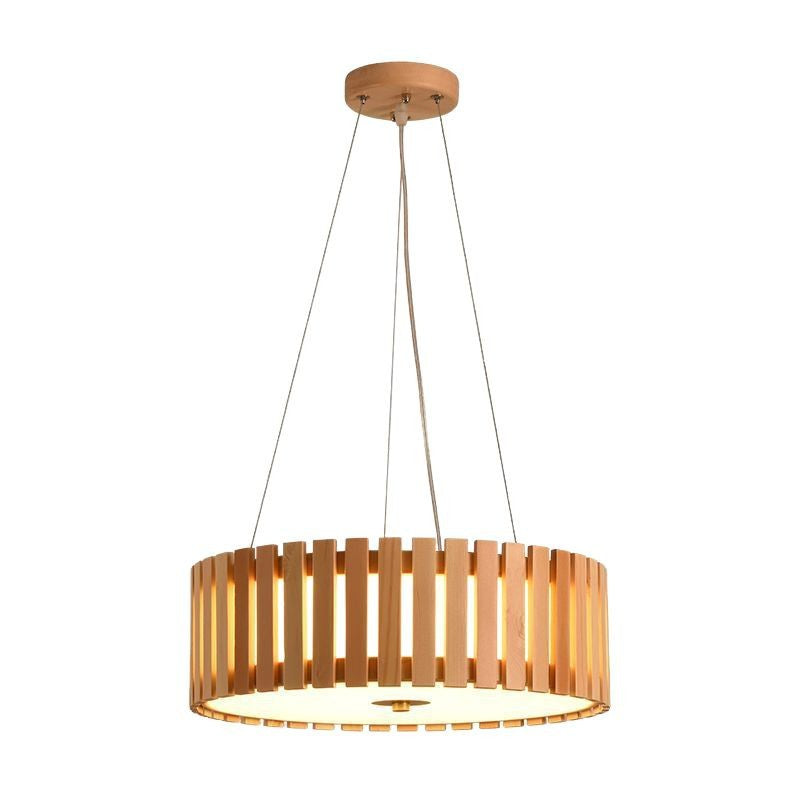 HEIKESZ Japanese Wooden Ceiling Light LED Round Pendant Lamp for Dining Room Bedroom Tatami Tea Living Room Study