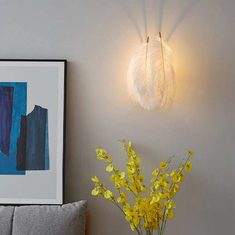 HEIKESZ Feather Wall Sconce 2026 Trendy Design Minimalist Aesthetic Cozy Romantic Bedside Lighting for Modern Home
