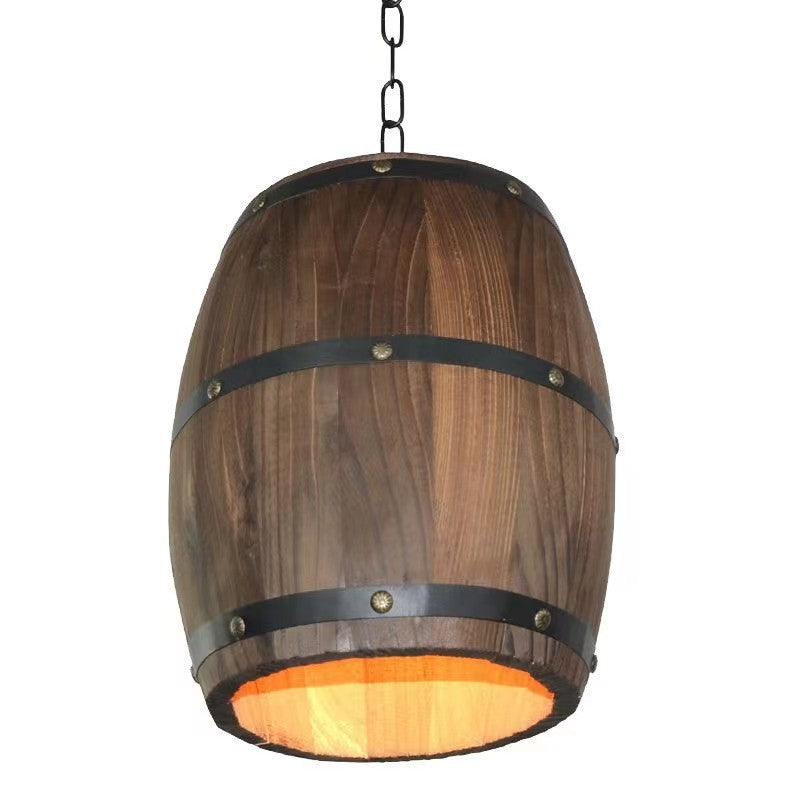 HEIKESZ Vintage Industrial Wooden Barrel Ceiling Light for Farmhouse Winery Bar Cafe Restaurant Decor