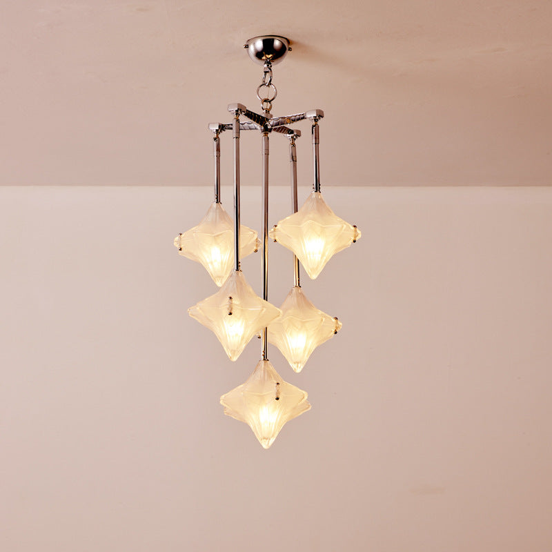 HEIKESZ Vintage Glass Ceiling Light Retro Brass Chandelier Designer Star Pendant for Living Room Dining Island Staircase