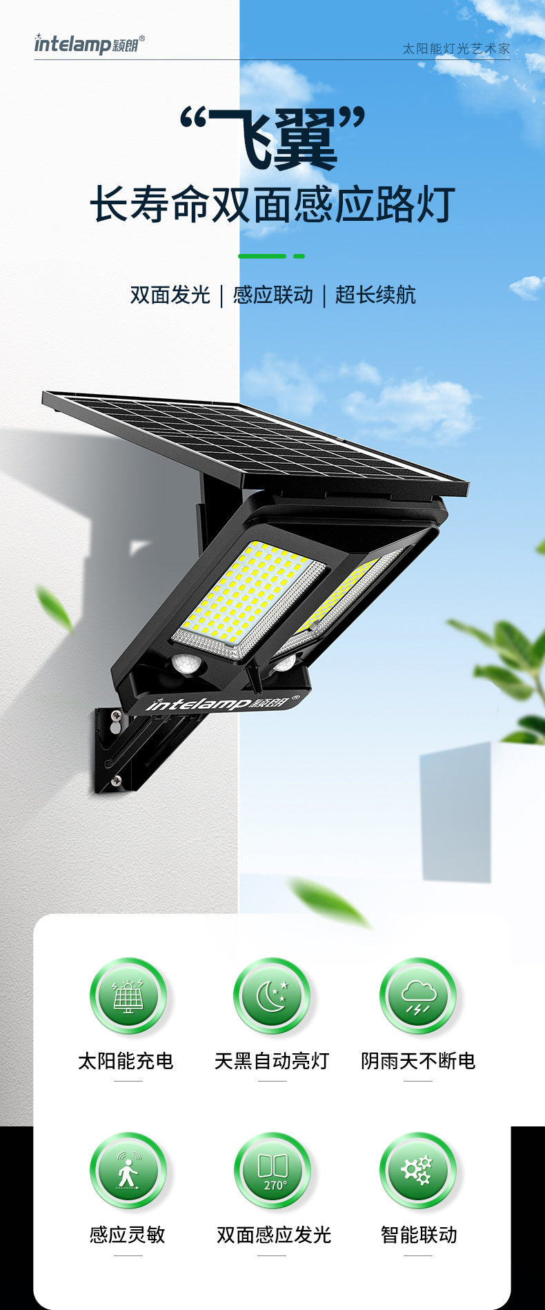 HEIKESZ Solar Motion Sensor Light Outdoor Waterproof LED Wall Lamp Auto On at Night for Garden Yard Pathway