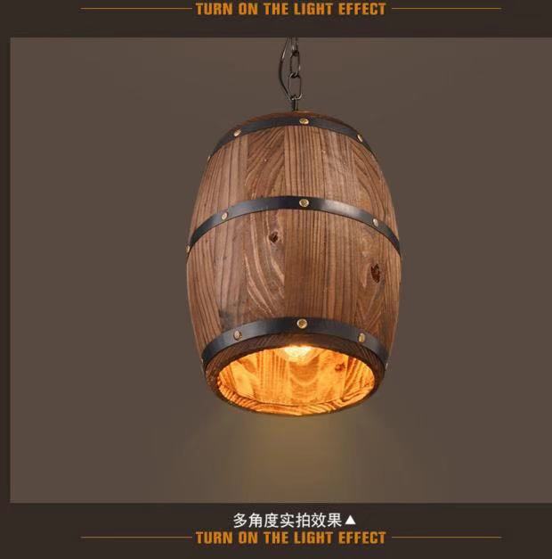 HEIKESZ Vintage Industrial Wooden Barrel Ceiling Light for Farmhouse Winery Bar Cafe Restaurant Decor