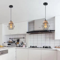 HEIKESZ Vintage Rope Crystal Diamond Iron Cage Ceiling Light Industrial Style Pendant Lamp for Living Room Bedroom Bar Cafe