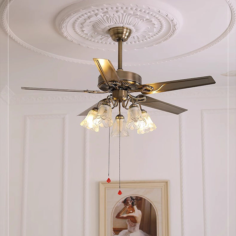 HEIKESZ New Chinese style wood leaf ceiling fan light living room dining room bedroom fan light silent frequency conversion household fan light chandelier cross-border