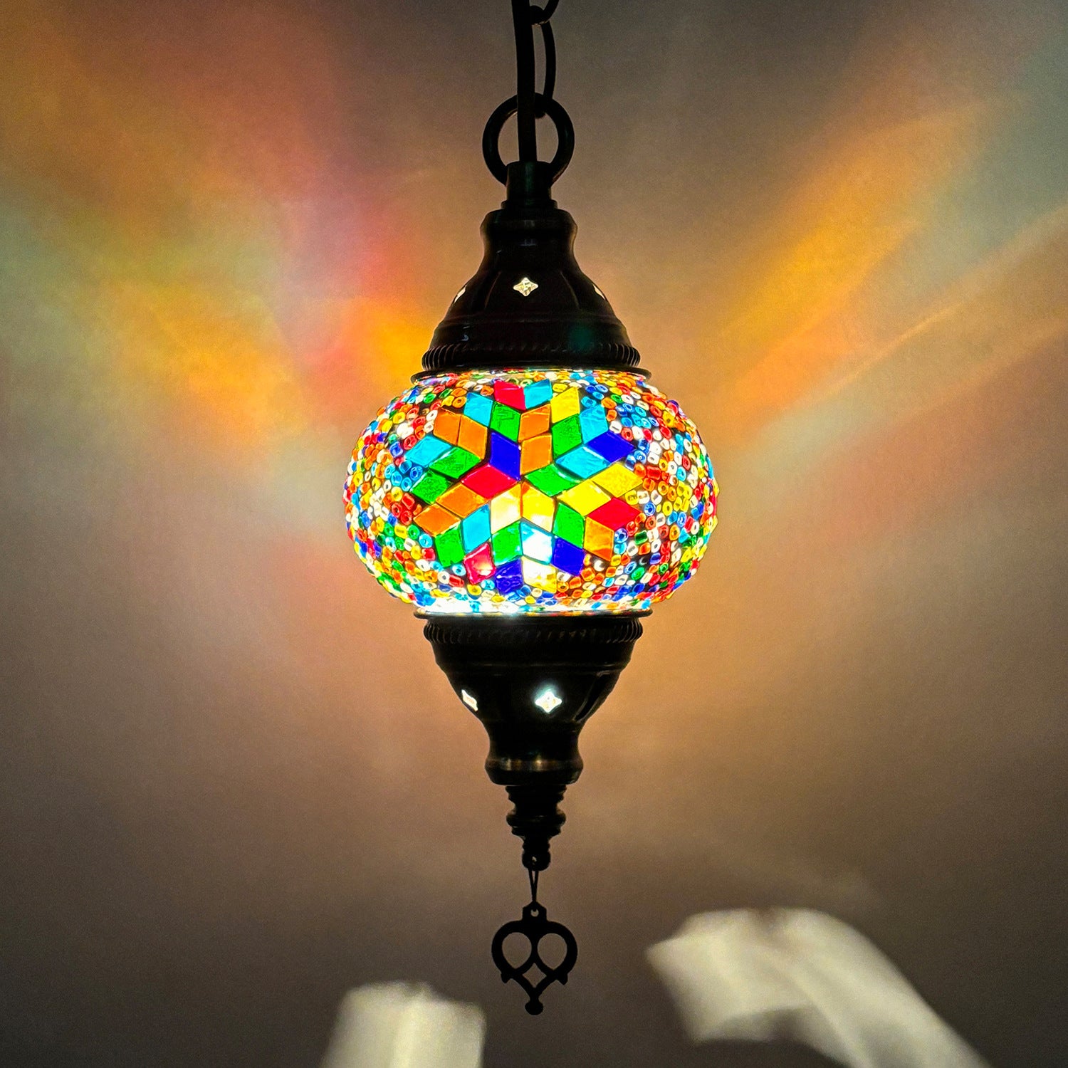 Turkish Classical Mosaic Ceiling Light Iron Art Single Pendant Lamp for Cafe Restaurant Hallway Lobby Luxury Decor