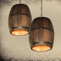 HEIKESZ Vintage Industrial Wooden Barrel Ceiling Light for Farmhouse Winery Bar Cafe Restaurant Decor