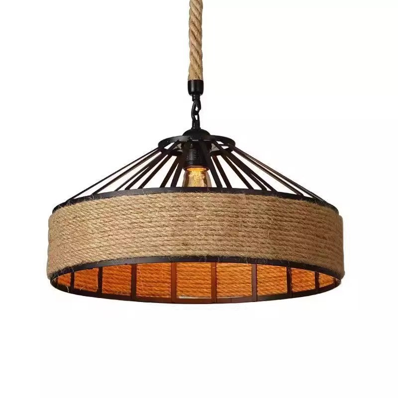 HEIKESZ Vintage Industrial Rope Pendant Light Creative Mongolian Yurt Style for Cafe Restaurant Bar Counter