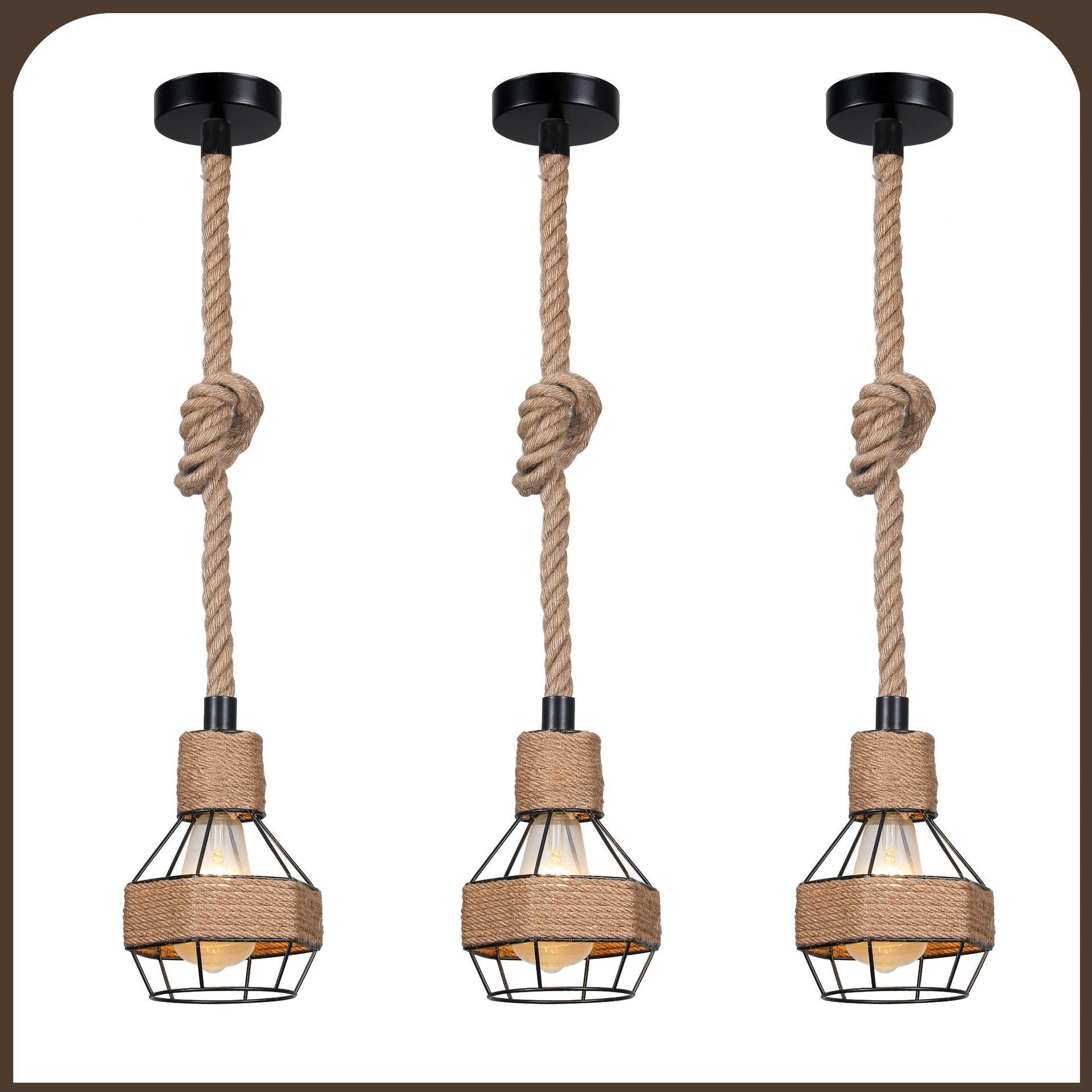 HEIKESZ Vintage American Style Rope Pendant Light Industrial Ceiling Lamp for Restaurant Cafe Bar Decor Wholesale