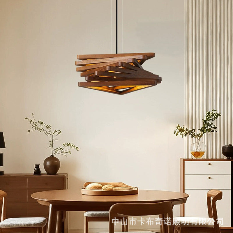 HEIKESZ Nordic Creative Solid Wood Pendant Light American Country Style Unique Restaurant Cafe Bedroom Wood Art Single Head Phantom Ceiling Lamp