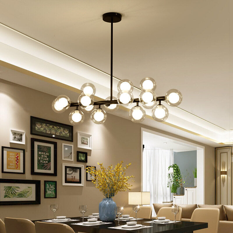 HEIKESZ Nordic Glass Chandelier Modern LED Ceiling Light Black Ball Lamp for Living Room Bedroom Restaurant Lighting