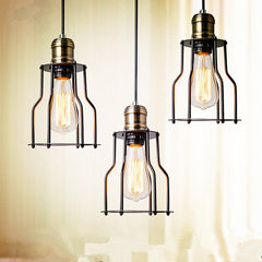 HEIKESZ Creative Small Iron Cage Loft Industrial Chandelier American Country Bar Counter Lamps Retro Living Room Cafe Lights american style retro outdoor indoor retro bedroom lamp american-style Industrial wind
