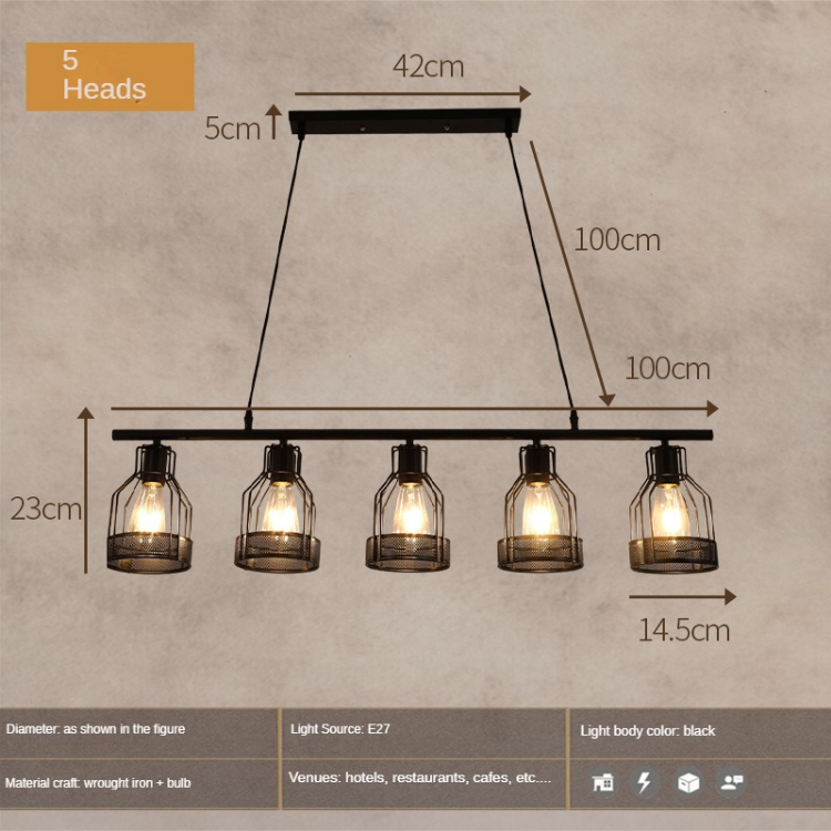 HEIKESZ Industrial Style Creative Living Room Restaurant Bar Table Chandelier Vintage Iron Lamp Hot Pot Milk Tea Shop Multi-Head in-Line Lamps Led Light for Bedroom Night Aesthetic Room Lamp