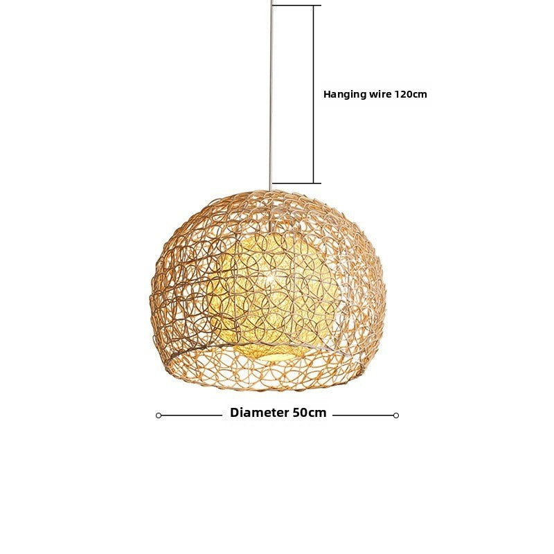 HEIKEZ Japanese branch chandelier, simple and creative personality, rattan countryside, simple bedroom, living room, balcony, dining room, circular ball lamp, ceiling lighting fixture