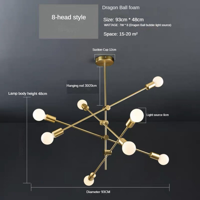 HEIKESZ Nordic Style Living Room Lamp Amazon Cross-Border American Golden Creative Dining Room Bedroom Study Led Wrought Iron Rod-Type Chandelier LED Light for Bedroom Night Aesthetic Room Lamp
