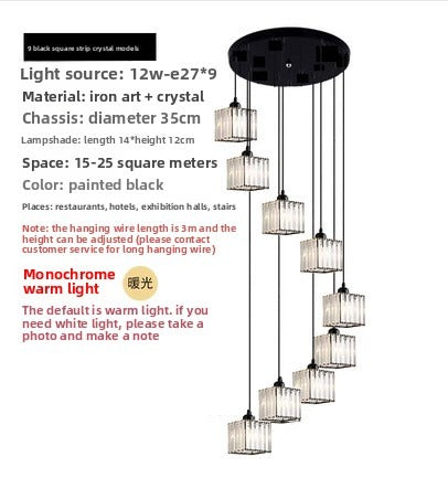 HEIKESZ Personalized rotating staircase chandelier modern minimalist creative duplex floor living room Nordic villa staircase crystal chandelier lamp lighting fixtures for celling lighting