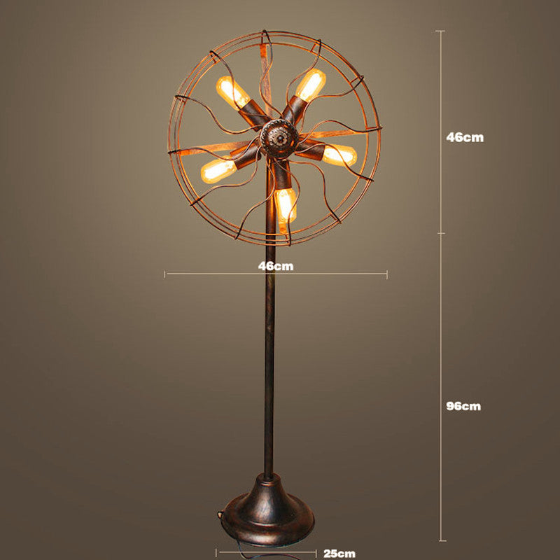 HEIKESZ Retro Industrial Style Floor Lamp Living Room Bedroom Lamp Balcony Bar Creative Fan Lamp American Style Nostalgic Coffee Shop Light LED Light for Bedroom Night Aesthetic Room Lamp
